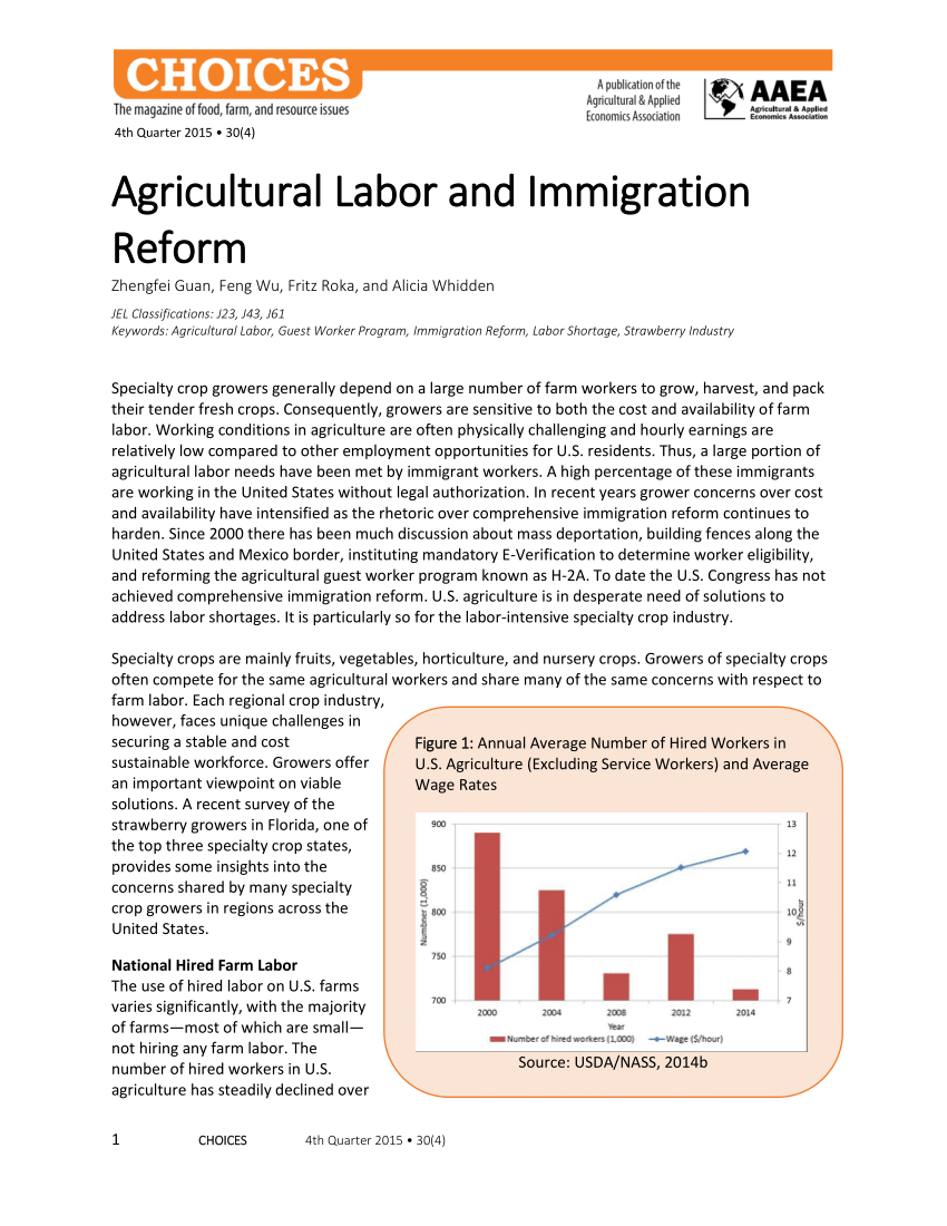 Pdf Agricultural Labor And Immigration Reform 