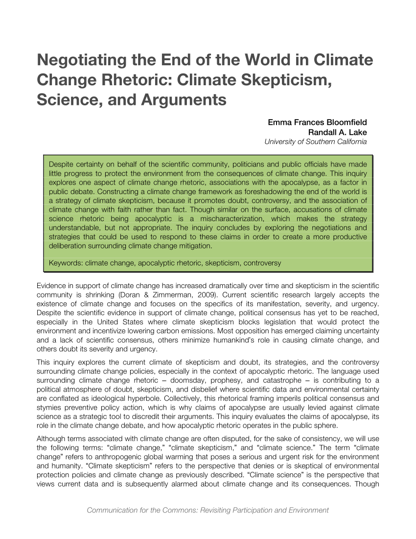 PDF) Negotiating the End of the World in Climate Change Rhetoric