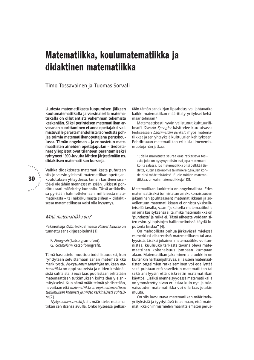 PDF) Matematiikka, koulumatematiikka ja didaktinen matematiikka