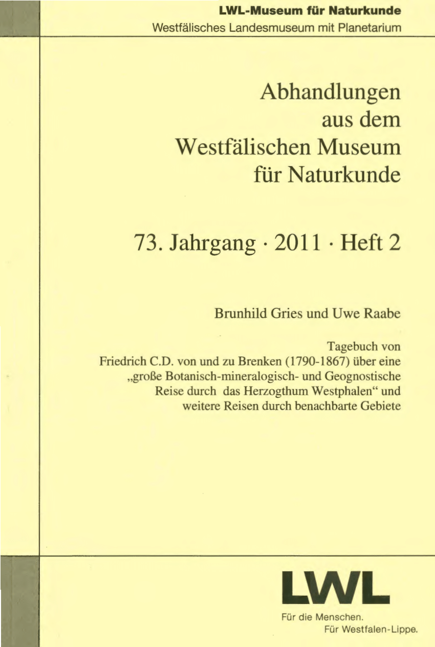 PDF Tagebuch von Friedrich C D von und zu Brenken 1790 1867 über eine "große Botanisch mineralogisch und Geognostische Reise durch das Herzogthum