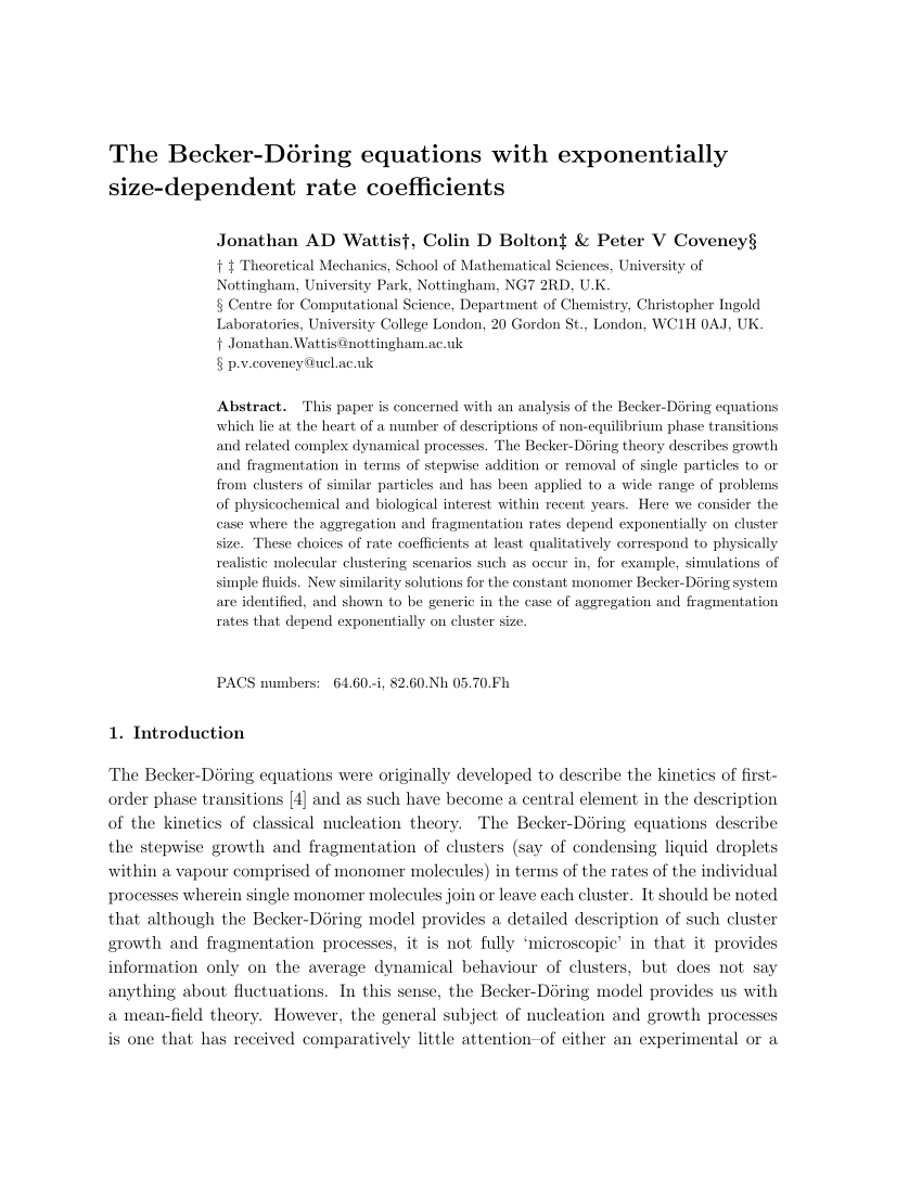 PDF) The Becker?D?ring equations with exponentially size-dependent 