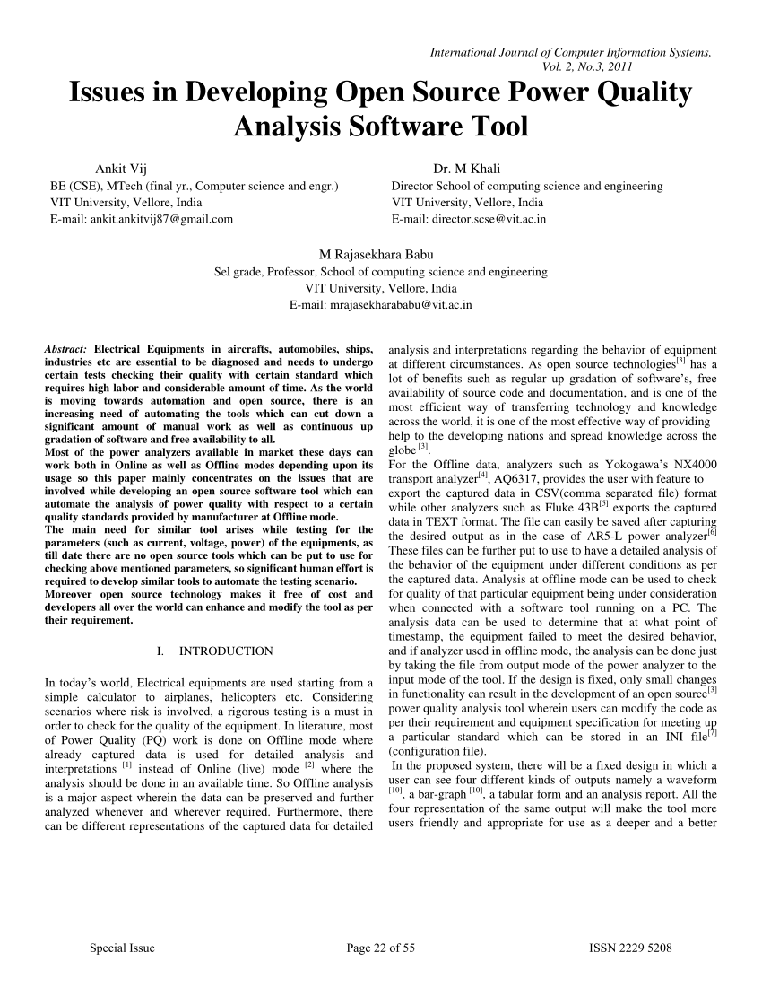 (PDF) Issues in Developing Open Source Power Quality Analysis Software Tool