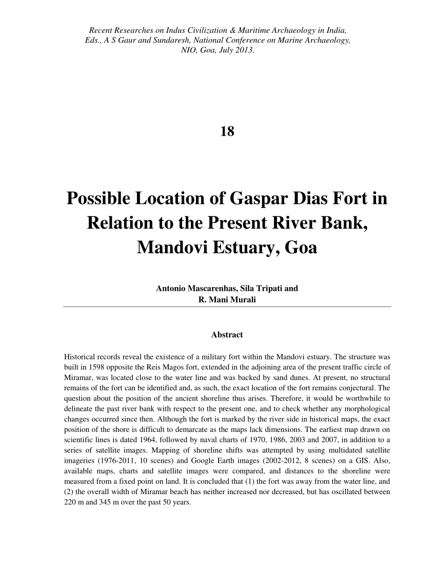 Possible location of Gaspar Dias fort based on historical evidence and