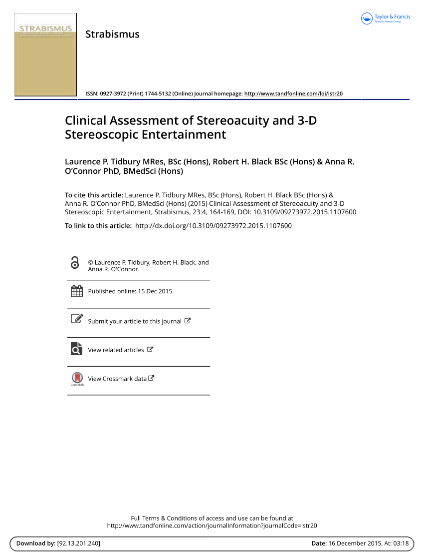 Pdf Clinical Assessment Of Stereoacuity And 3d Stereoscopic Entertainment