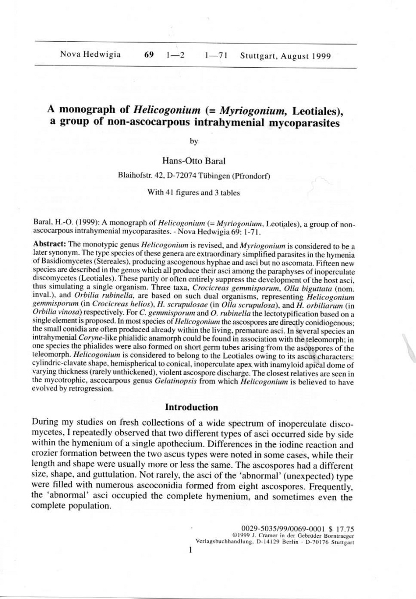 (PDF) A monograph of Helicogonium (= Myriogonium, Leotiales), a group