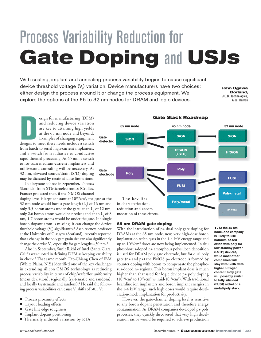 Pdf Process Variability Reduction For Gate Doping And Usjs