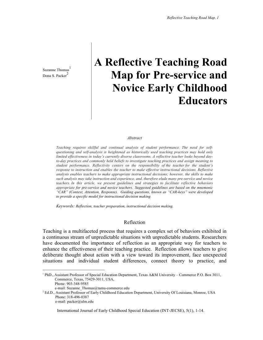 PDF) A Reflective Teaching Road Map for Pre-service and Novice ...