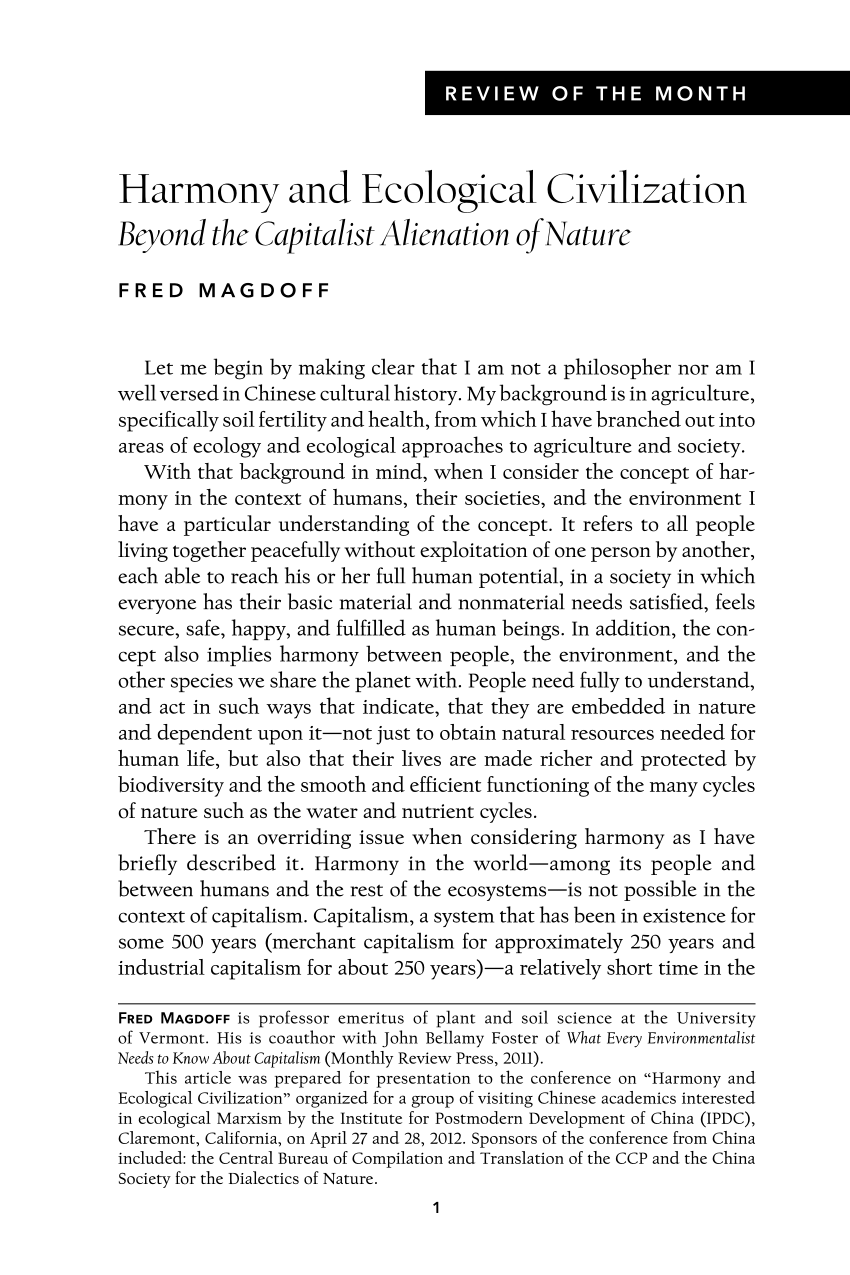 solid entusiasme Officer PDF) Harmony and Ecological Civilization: Beyond the Capitalist Alienation  of Nature