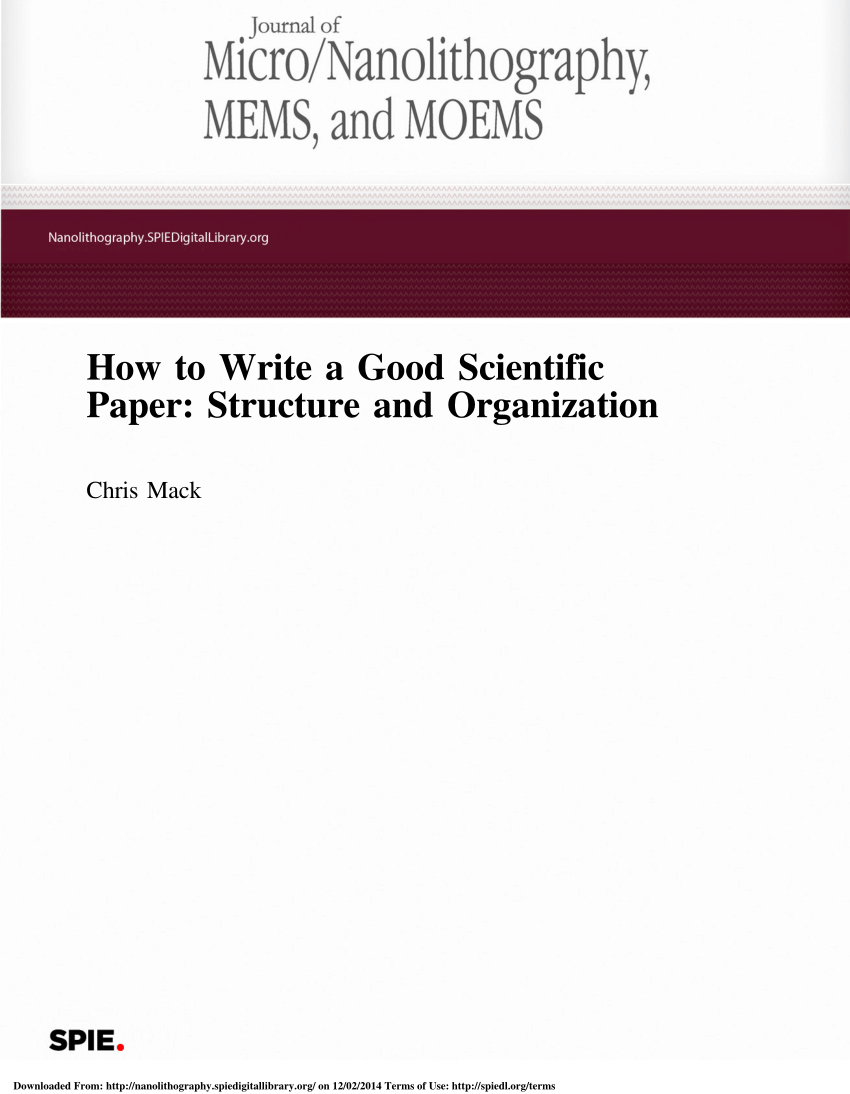 PDF) How to Write a Good Scientific Paper: Structure and Organization