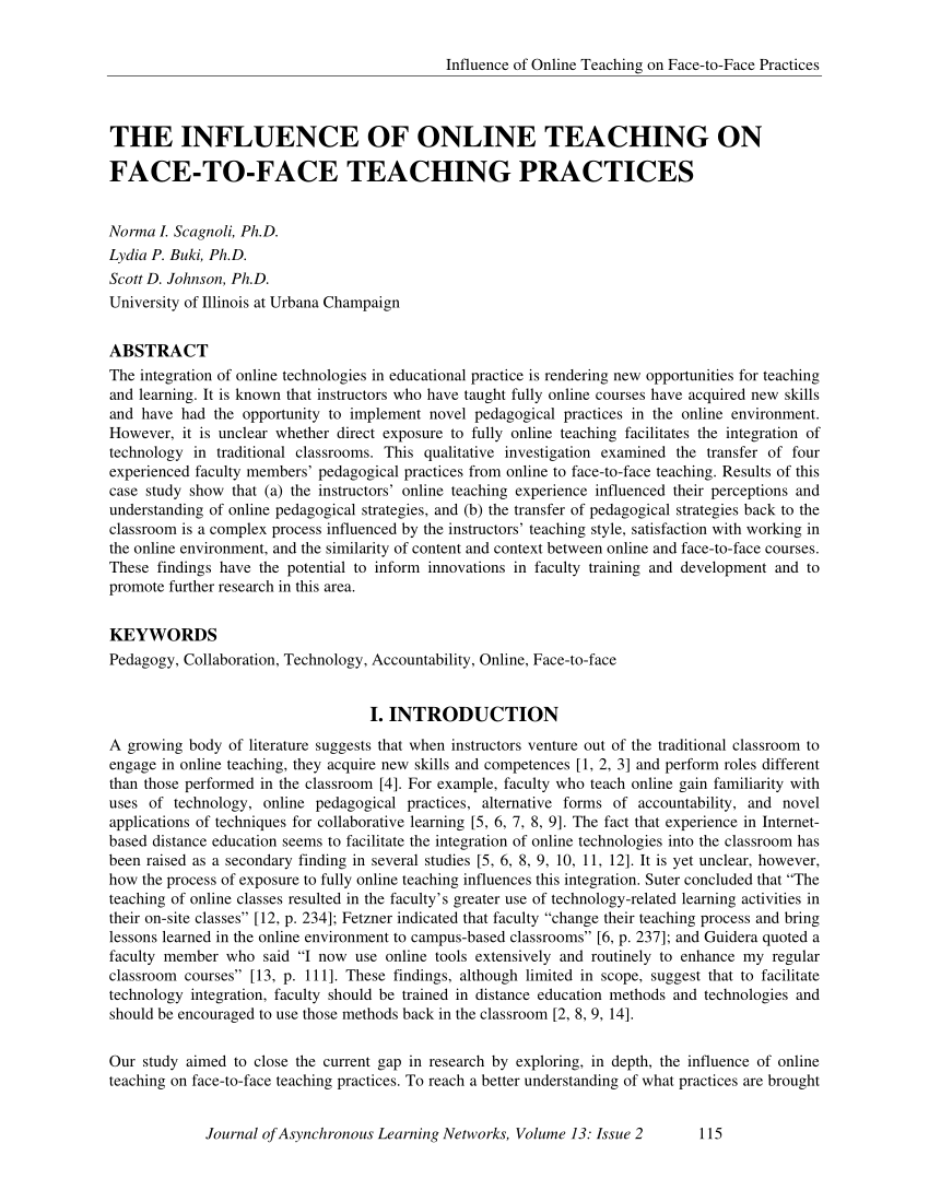 research paper about face to face classes