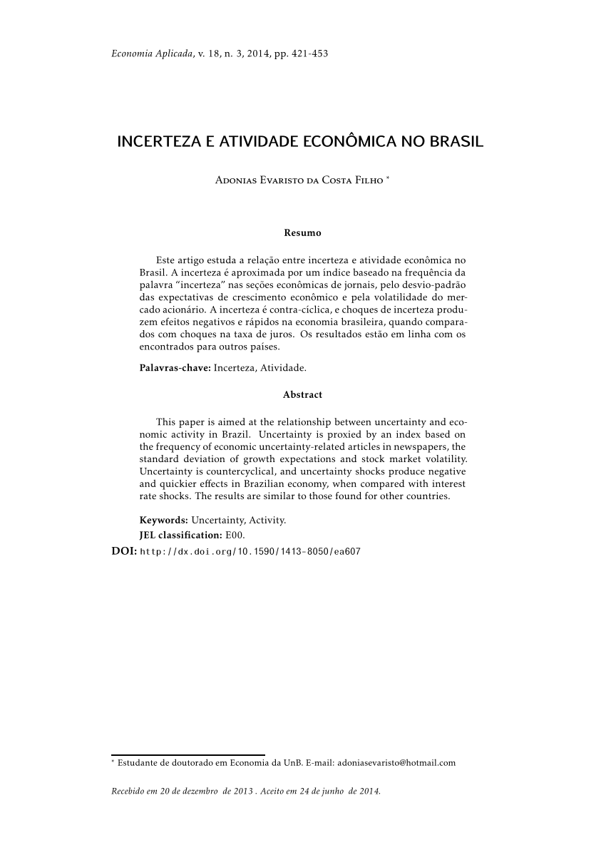 Pdf Incerteza E Atividade Economica No Brasil