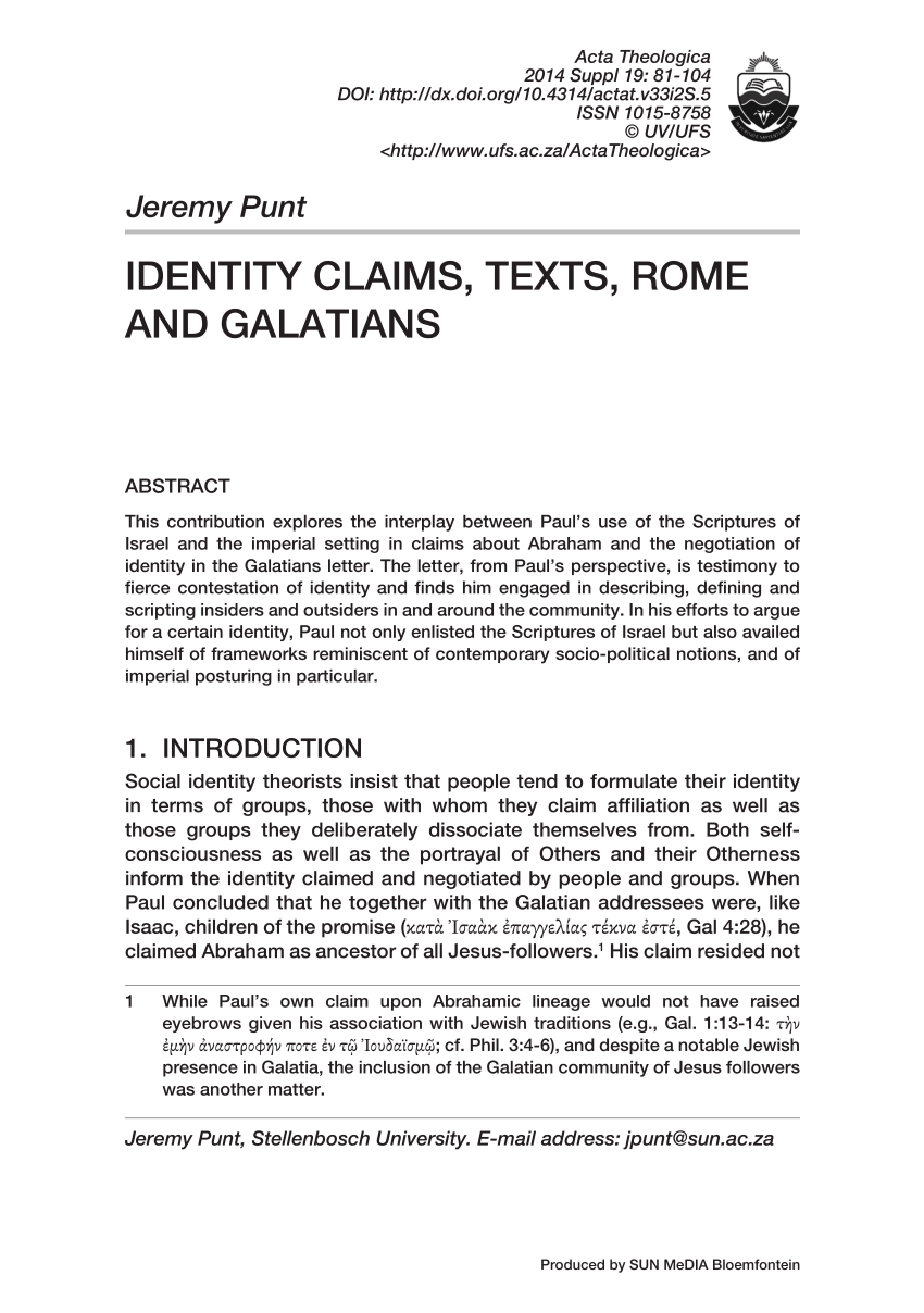 Pdf Identity Claims Texts Rome And Galatians - 