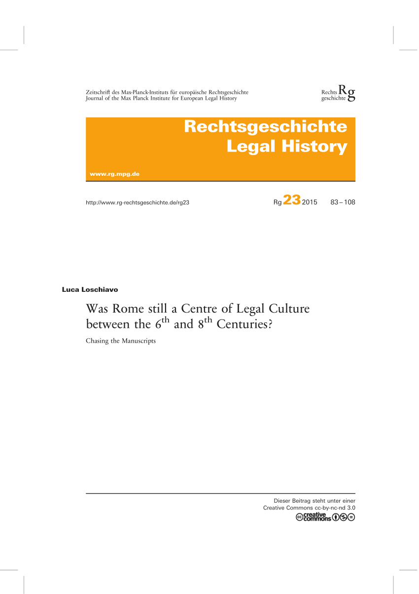 Pdf Was Rome Still A Centre Of Legal Culture Between The 6th And 8th Centuries