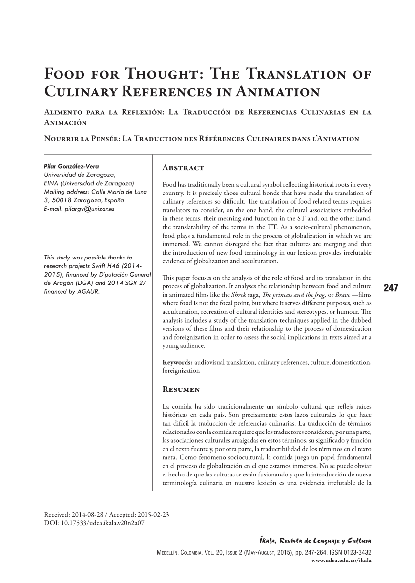 PDF) Food for Thought: The Translation of Culinary References in Animation