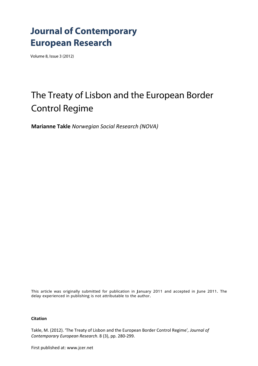 Pdf The Treaty Of Lisbon And The European Border Control Regime