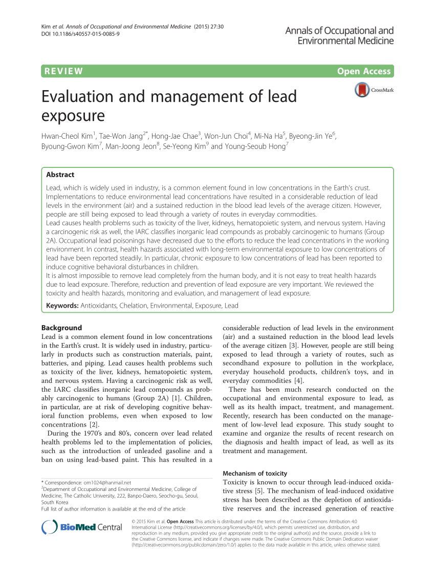 PDF) Evaluation and management of lead exposure