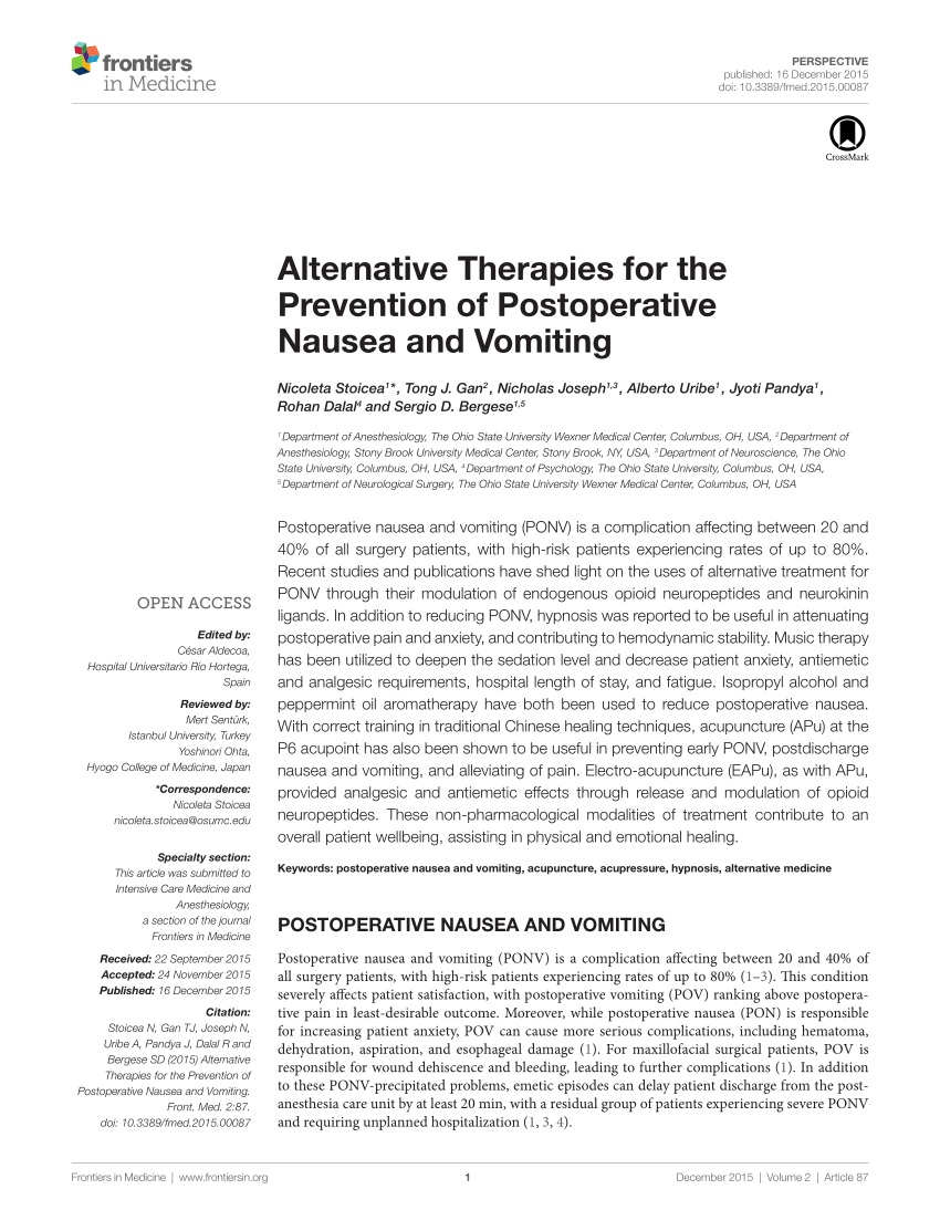 Alternative Therapies for the Prevention of Postoperative Nausea