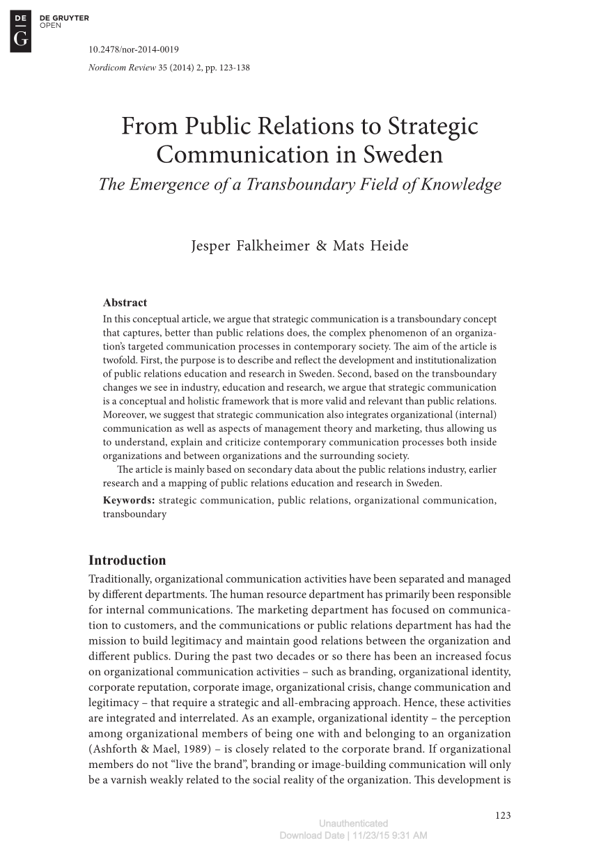 Pdf From Public Relations To Strategic Communication In Sweden The