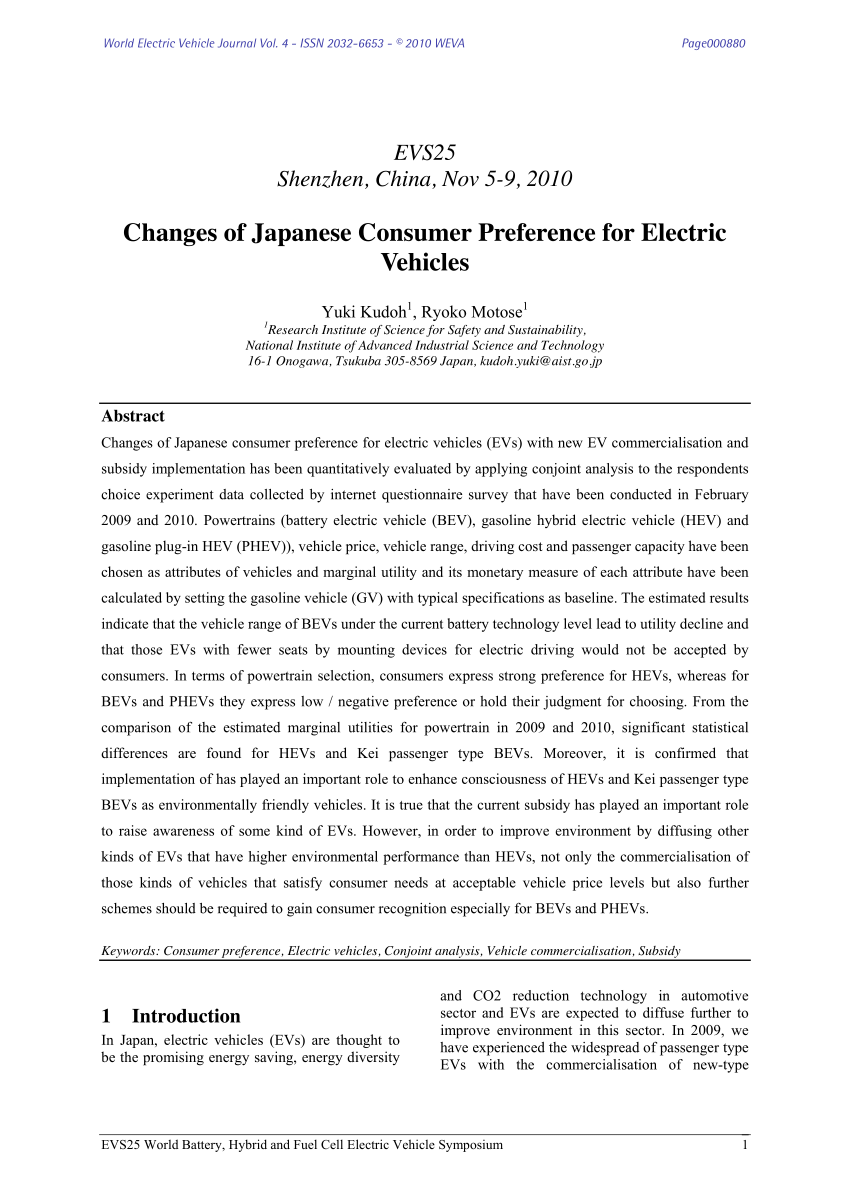(PDF) Changes of Japanese Consumer Preference for Electric Vehicles