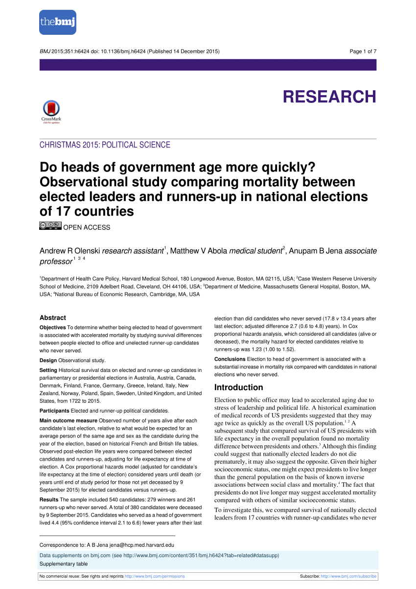 PDF) Do heads of government age more quickly? Observational study ...