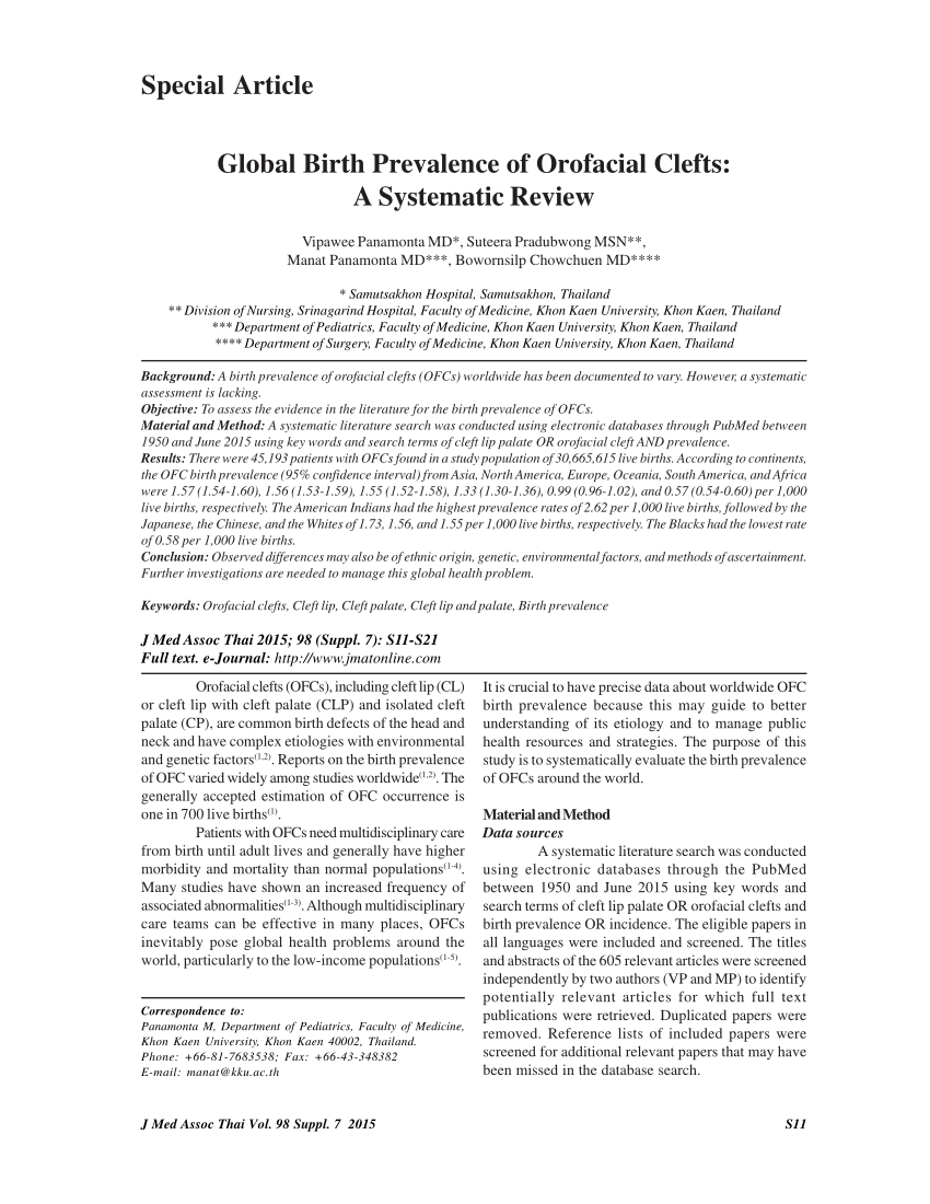 PDF) Epidemiologic trends of infants with orofacial clefts in a