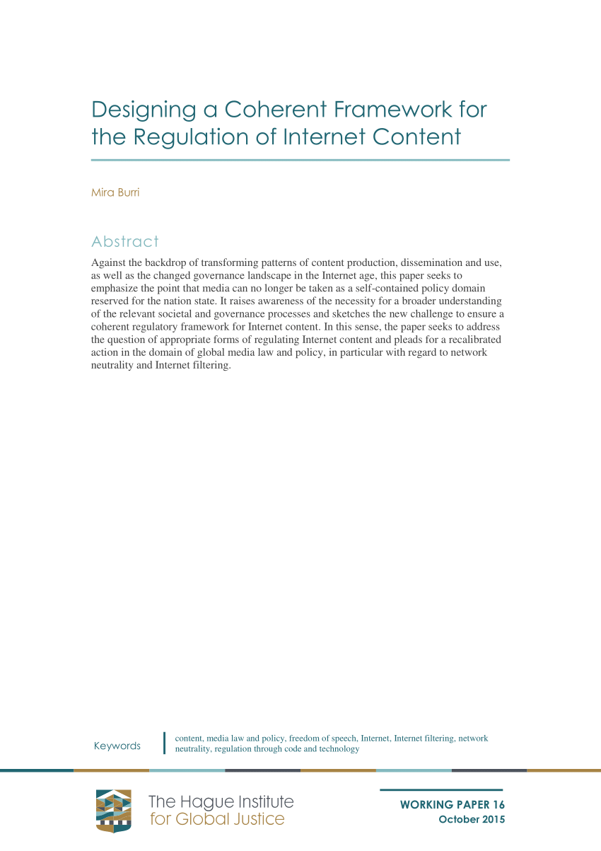 PDF) Designing a Coherent Framework for the Regulation of Internet ...