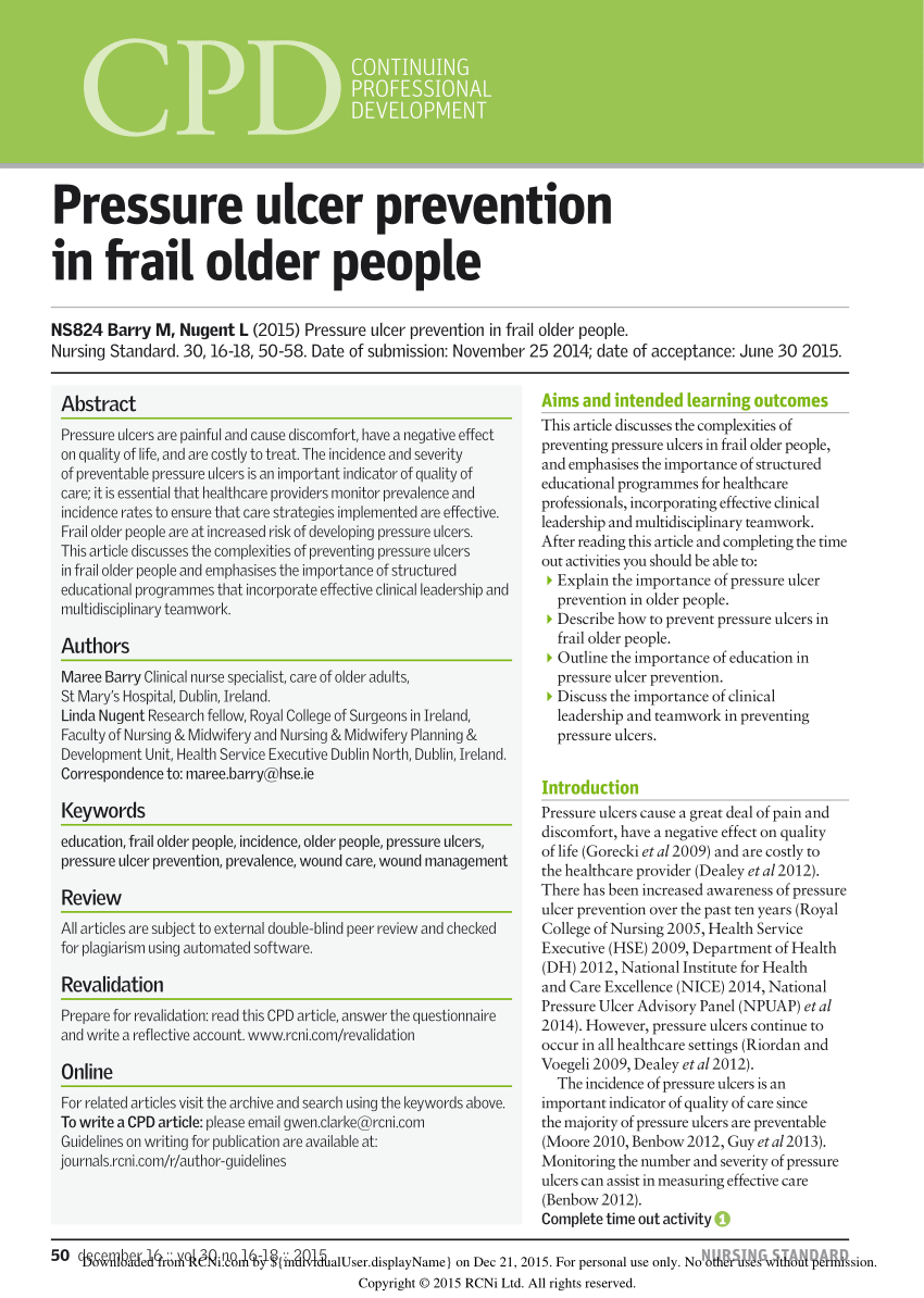 (PDF) Pressure ulcer prevention in frail older people