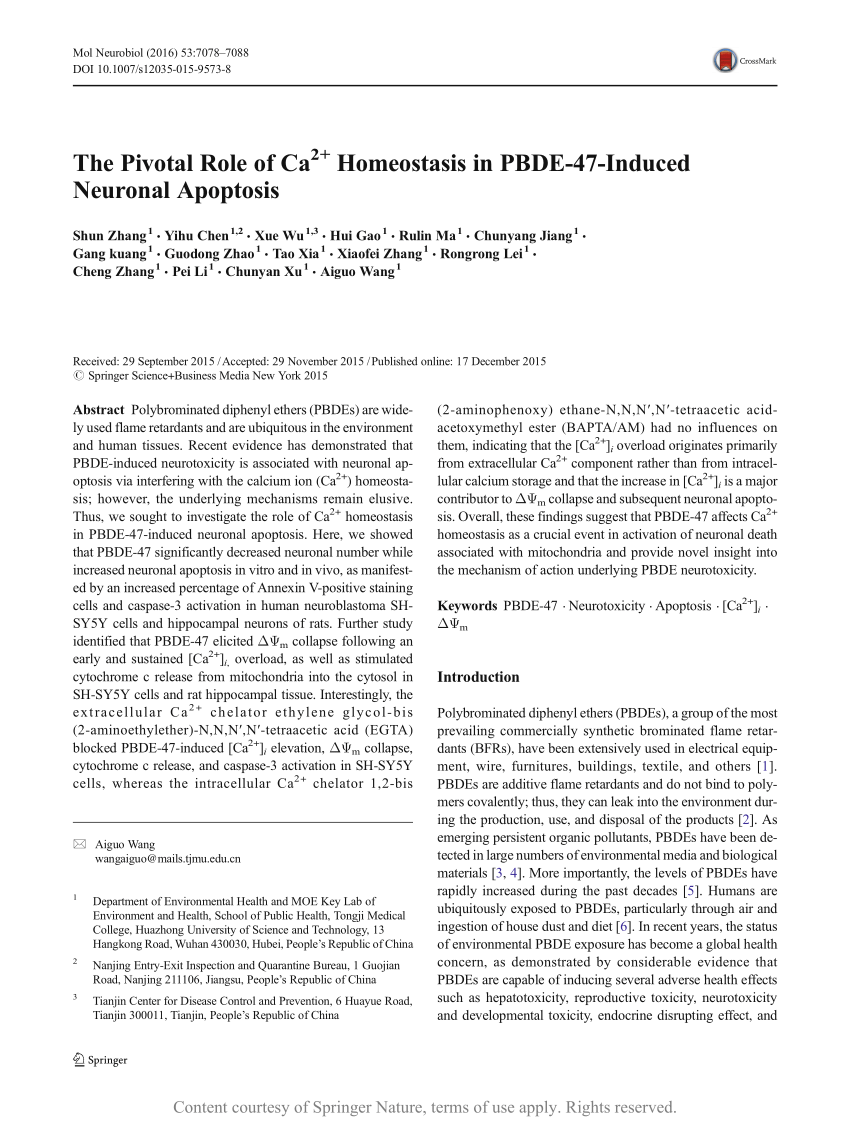 The Pivotal Role Of Ca2 Homeostasis In Pbde 47 Induced Neuronal Apoptosis Request Pdf 8733