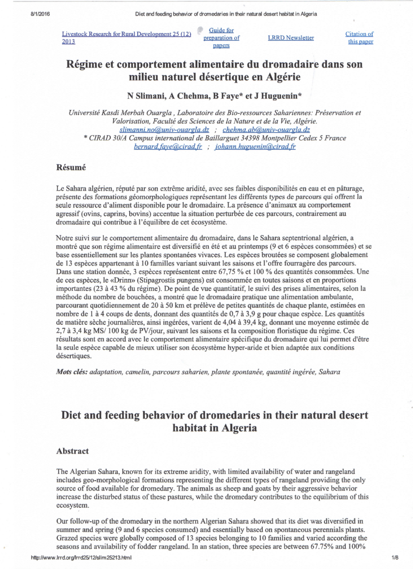 Pdf Diet And Feeding Behavior Of Dromedaries In Their