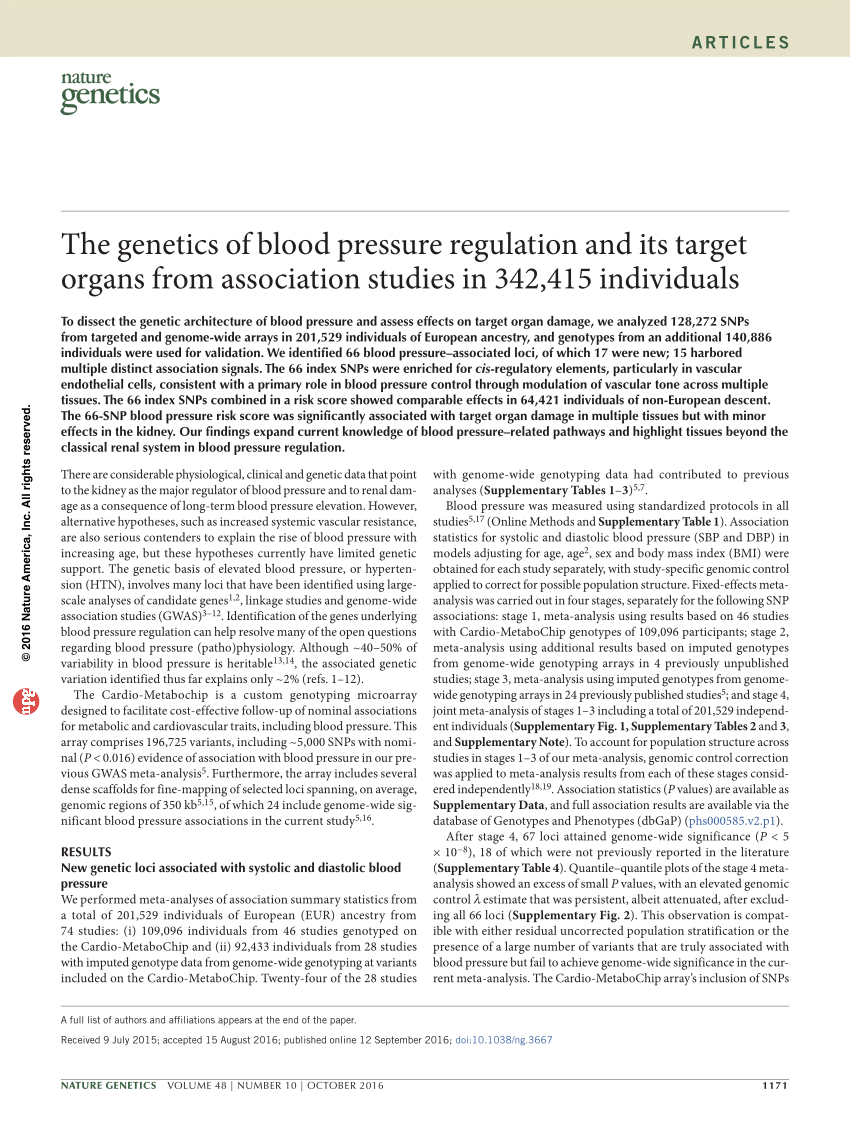 Pdf Genetics Of Blood Pressure Regulation