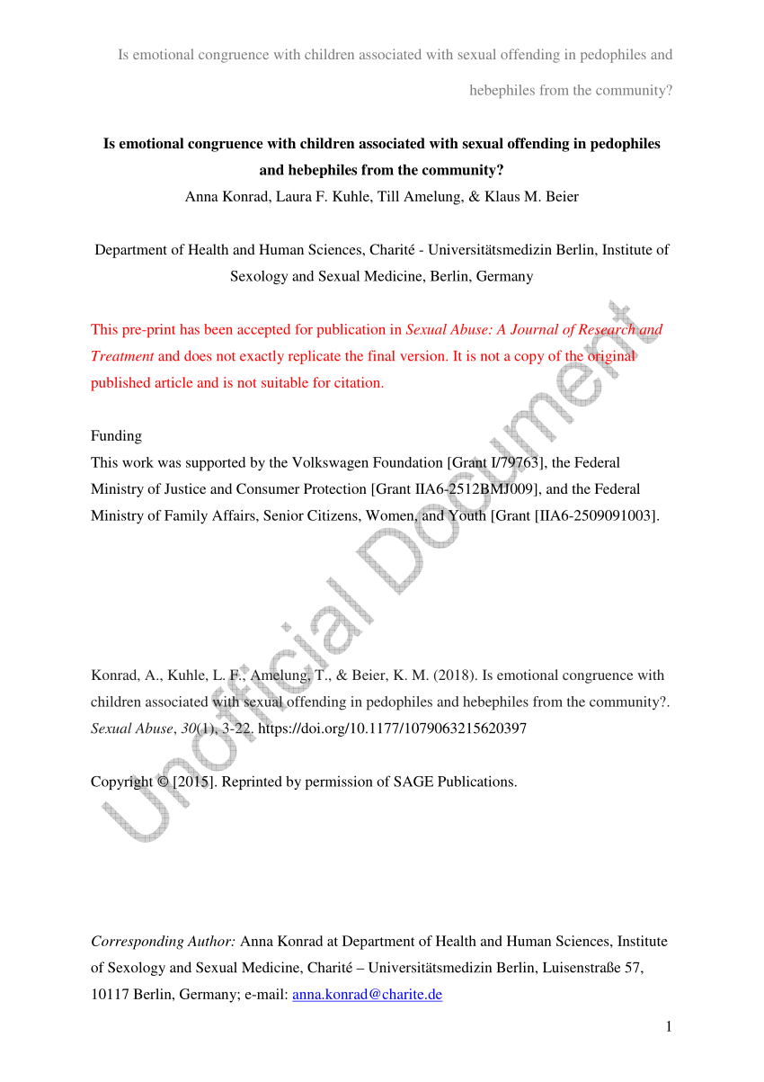 PDF) Is Emotional Congruence With Children Associated With Sexual Offending  in Pedophiles and Hebephiles From the Community?