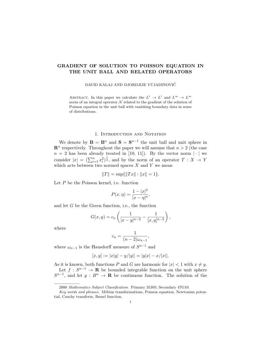 Pdf Gradient Of Solution To Poisson Equation In The Unit Ball And Related Operators