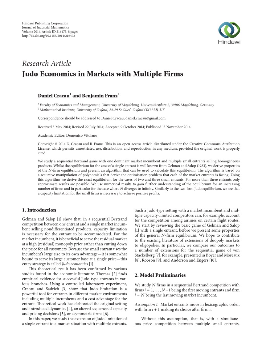 (PDF) Judo Economics in Markets with Multiple Firms