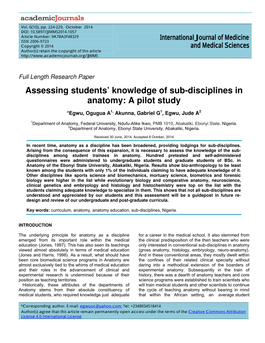 (PDF) Assessing students knowledge of sub-disciplines in anatomy: A