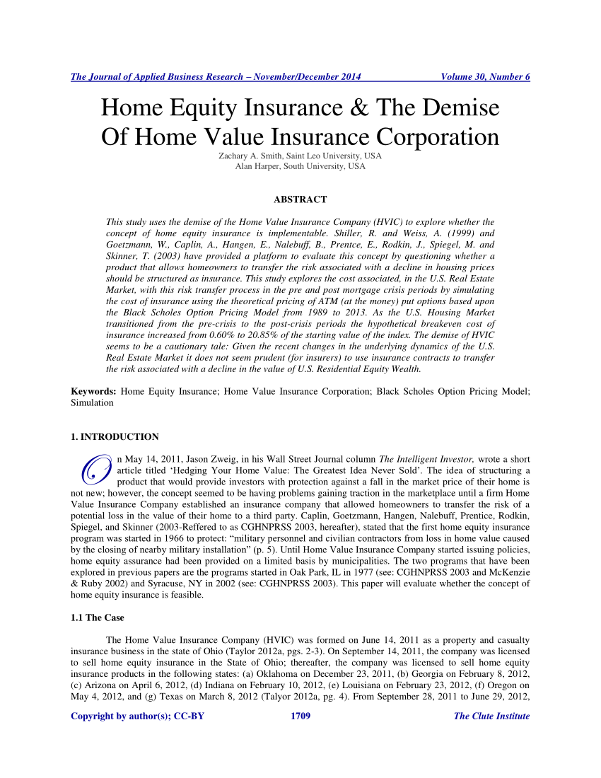 (PDF) Home Equity Insurance & The Demise Of Home Value ...