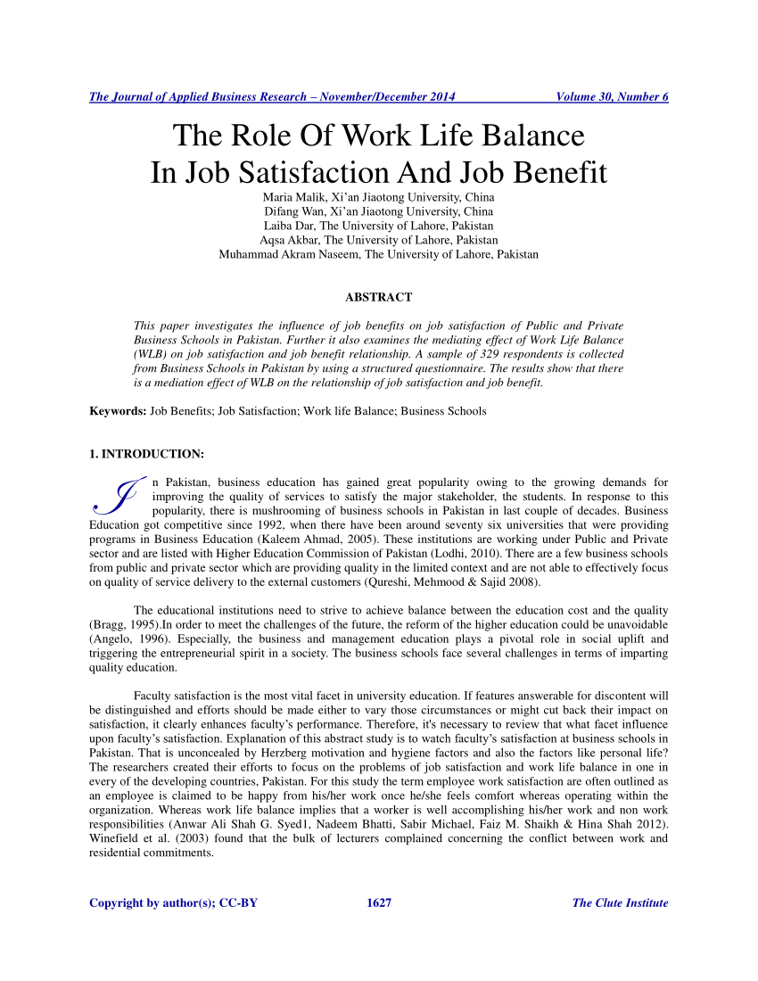 research paper on work life balance and job satisfaction