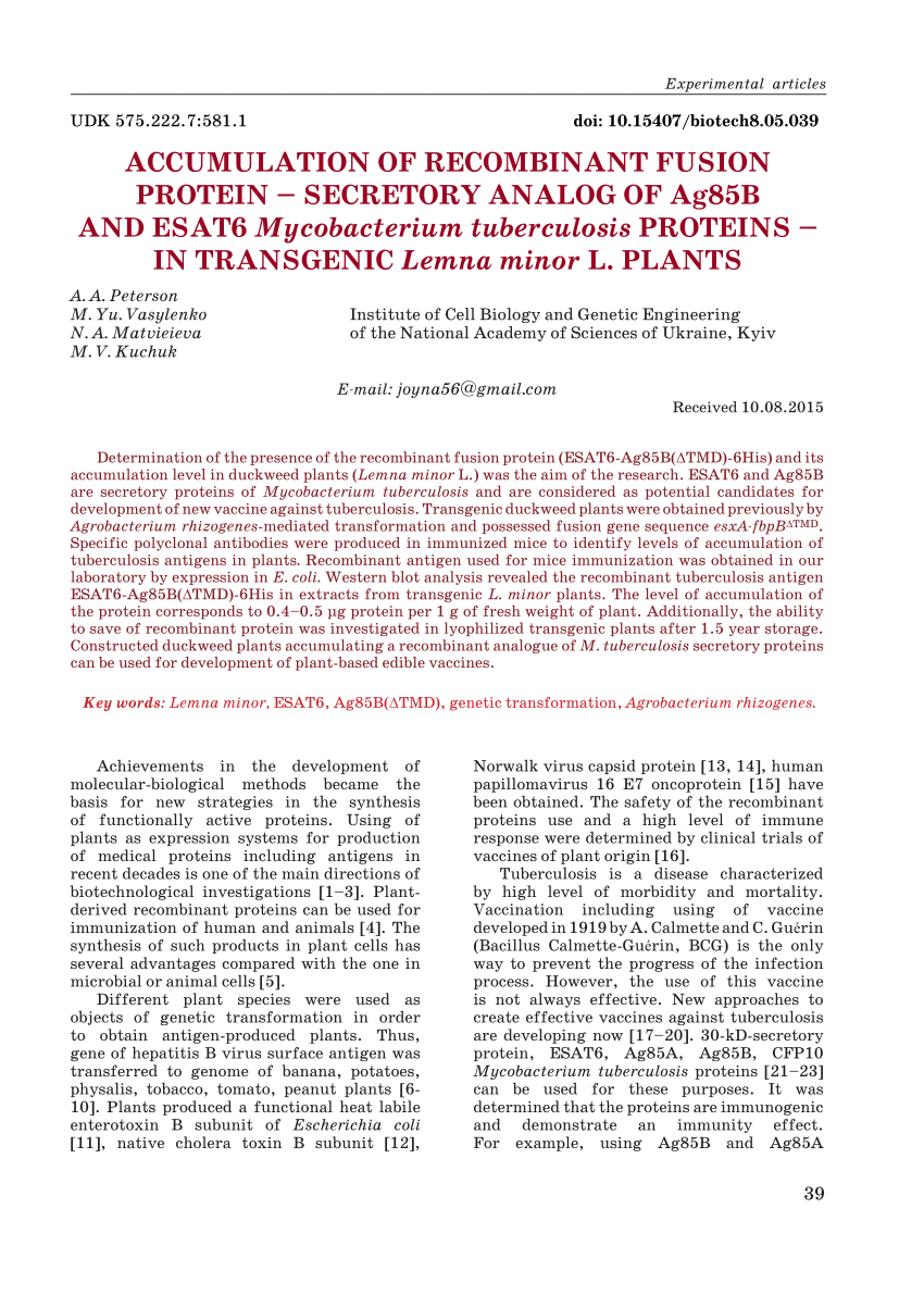 PDF) Accumulation of recombinant fusion protein — secretory analog ...