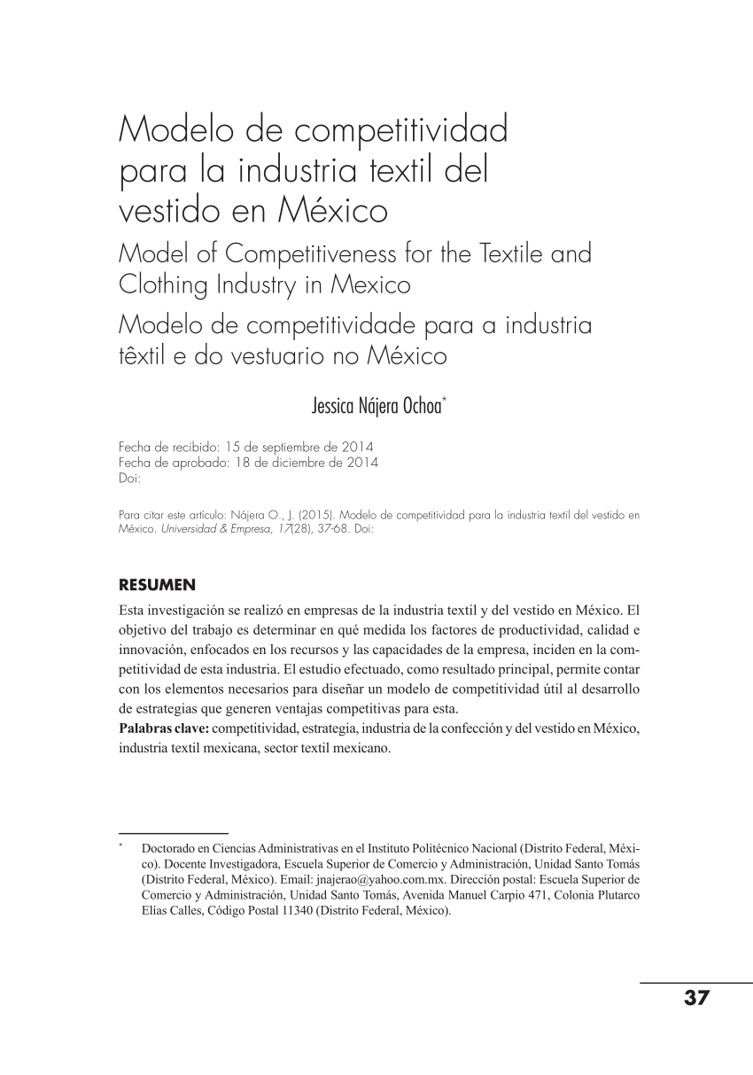 PDF) Modelo de competitividad para la industria textil del vestido en México