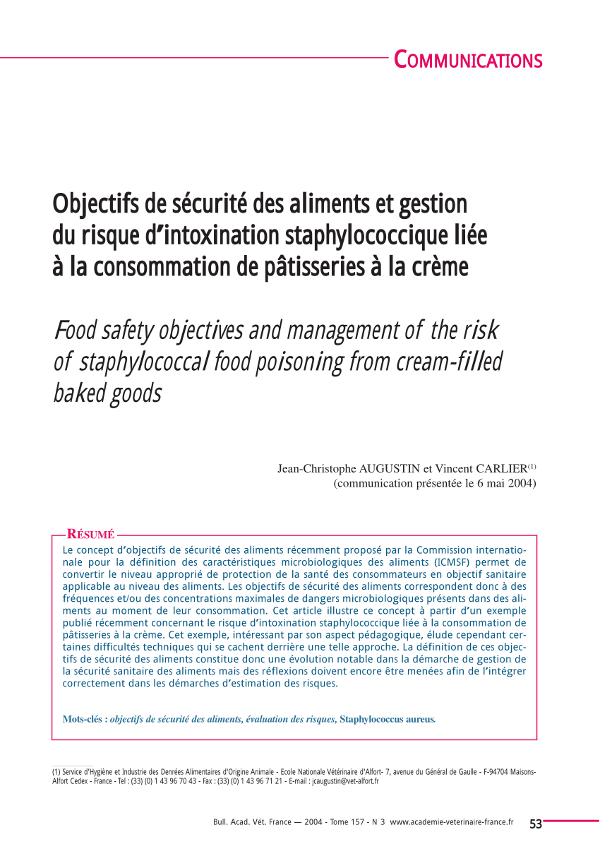 PDF) Objectifs de sécurité des aliments et gestion du risque d ...
