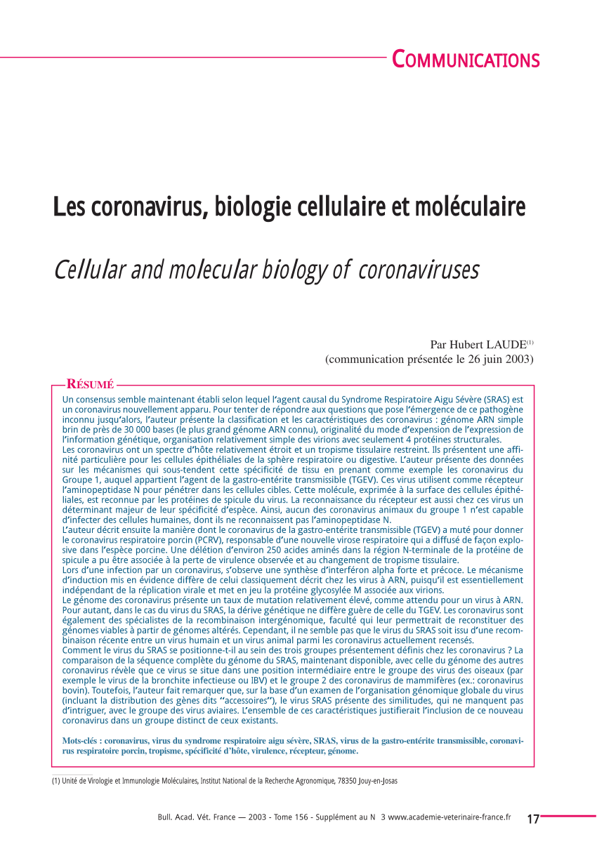pdf les coronavirus biologie cellulaire et moleculaire discussion