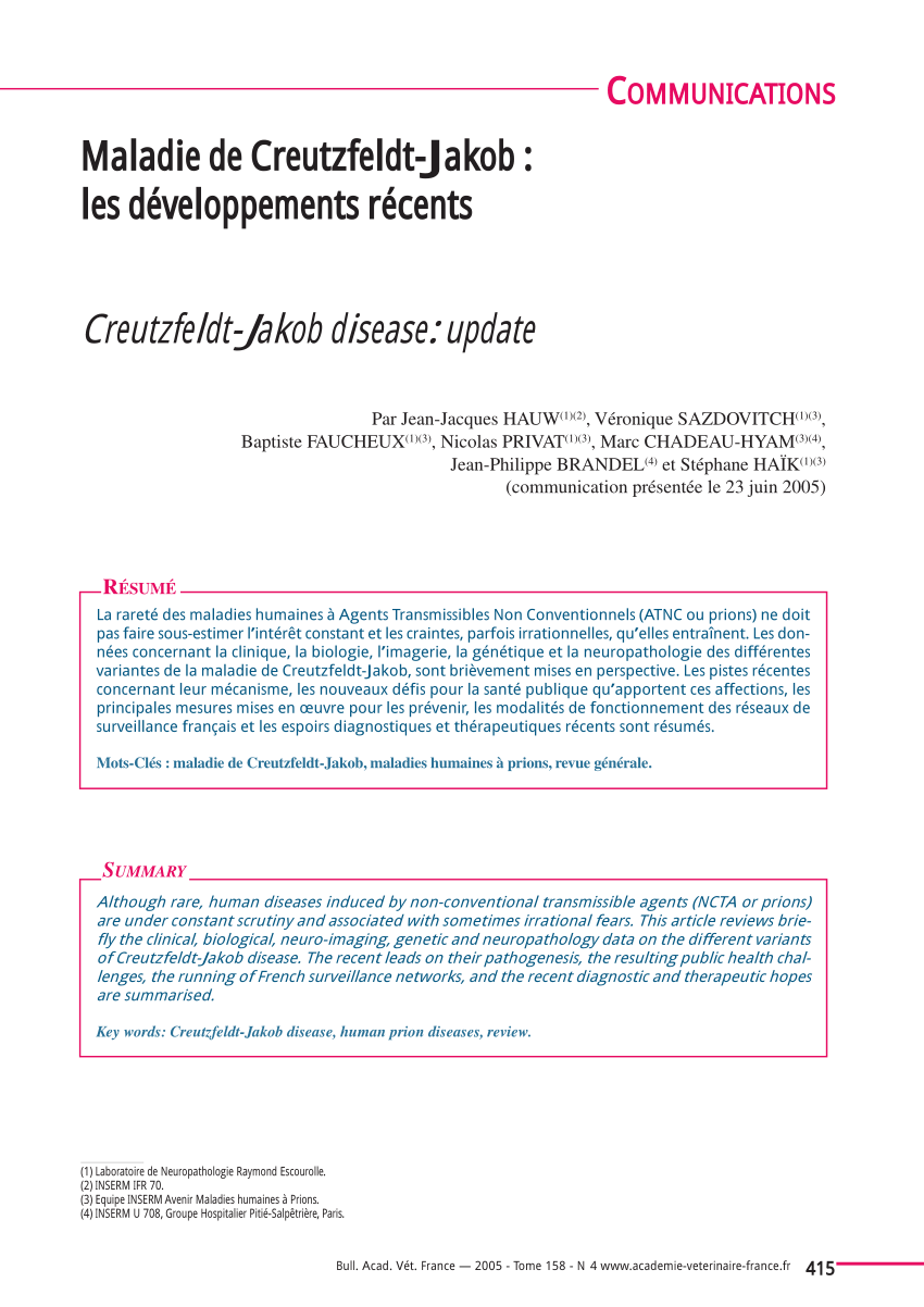 pdf maladie de creutzfeldt jakob les developpements recents