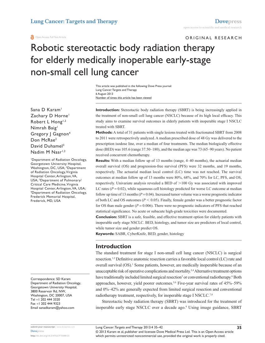 Pdf Robotic Stereotactic Body Radiation Therapy For Elderly Medically Inoperable Early Stage 