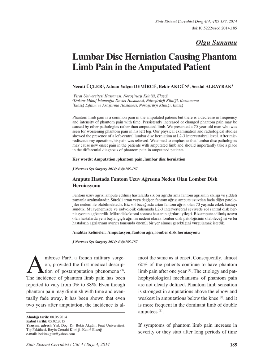 pdf) lumbar disc herniation causing phantom limb pain in the