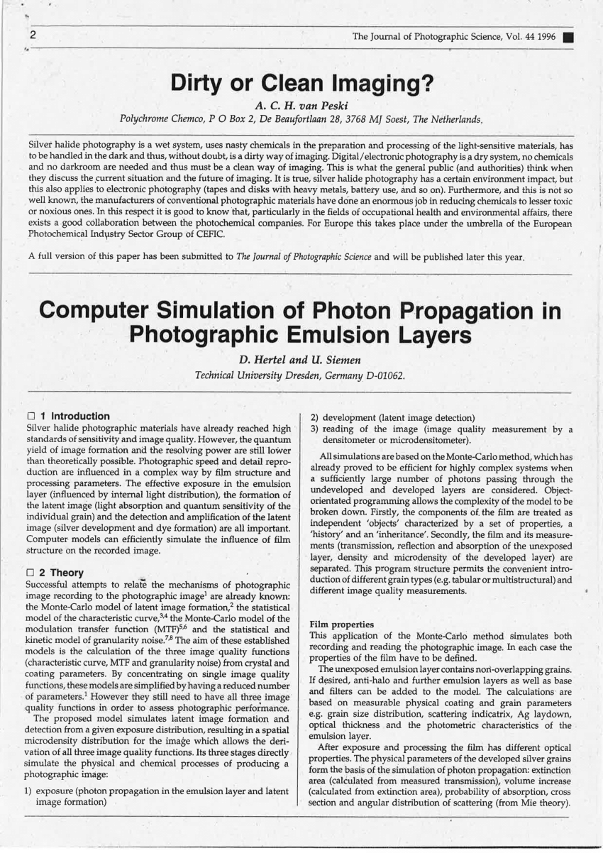 Pdf Computer Simulation Of Photon Propagation In Photographic Emulsion Layers