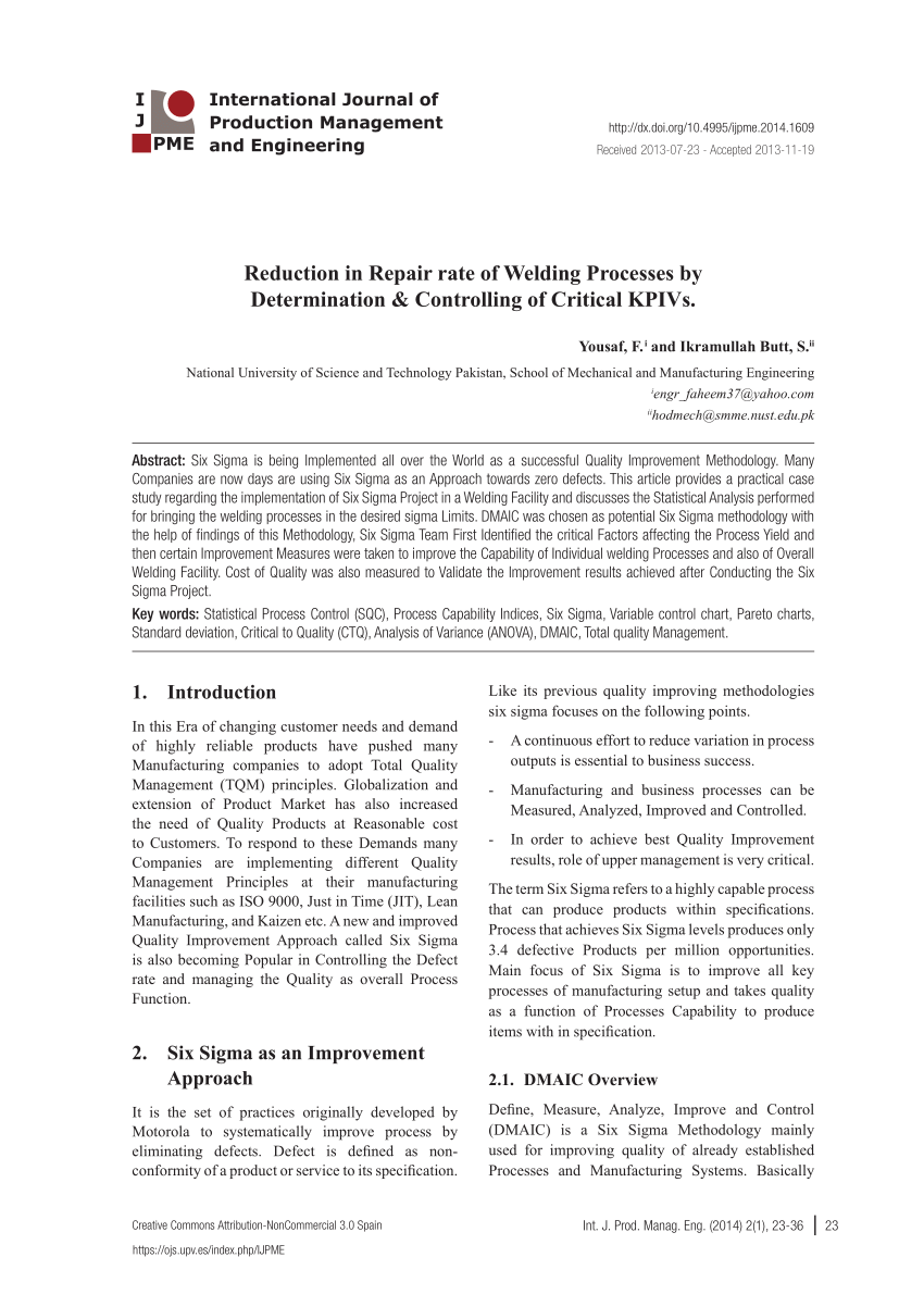 Pdf Reduction In Repair Rate Of Welding Processes By Determination Controlling Of Critical Kpivs