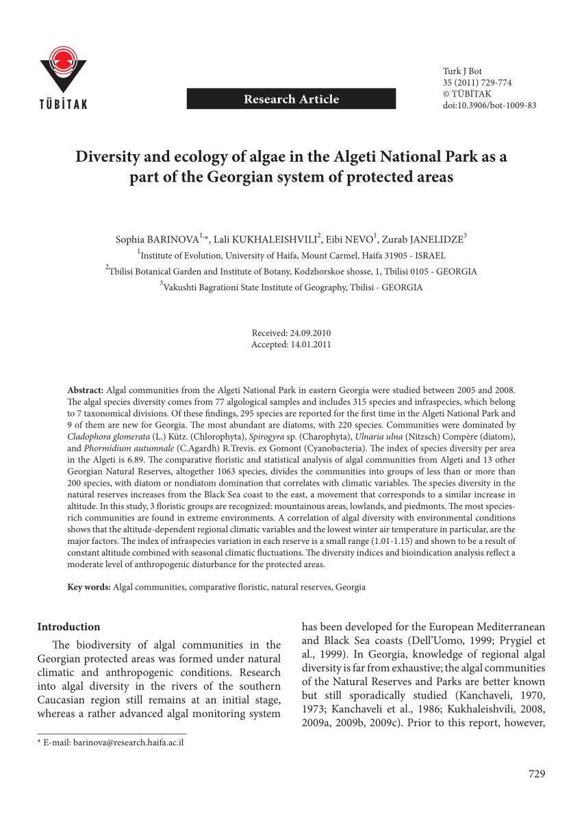 Pdf Diversity And Ecology Of Algae In The Algeti National Park As A Part Of The Georgian System Of Protected Areas