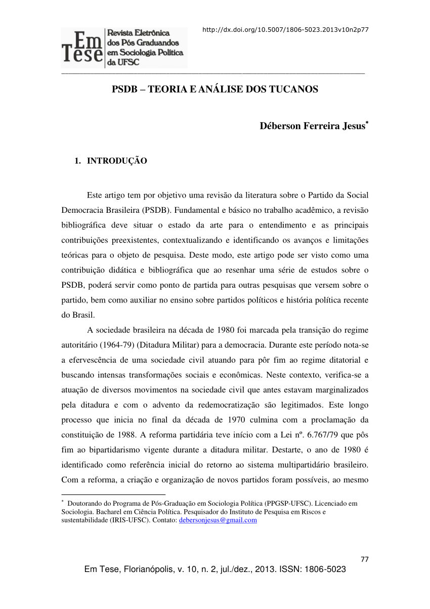 (PDF) PSDB – teoria e análise dos tucanos