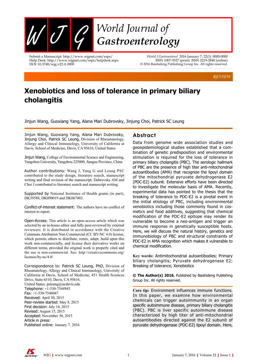 PDF) Xenobiotics and loss of tolerance in primary biliary cholangitis