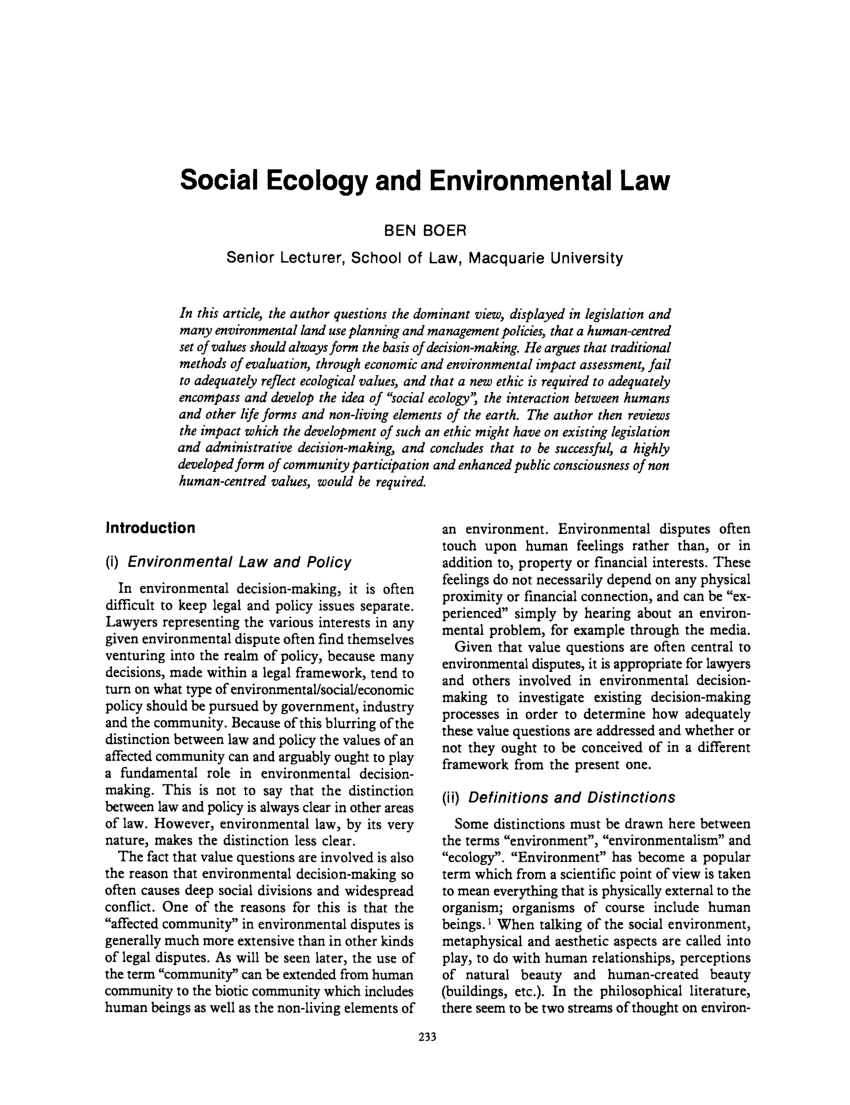 social ecology essay