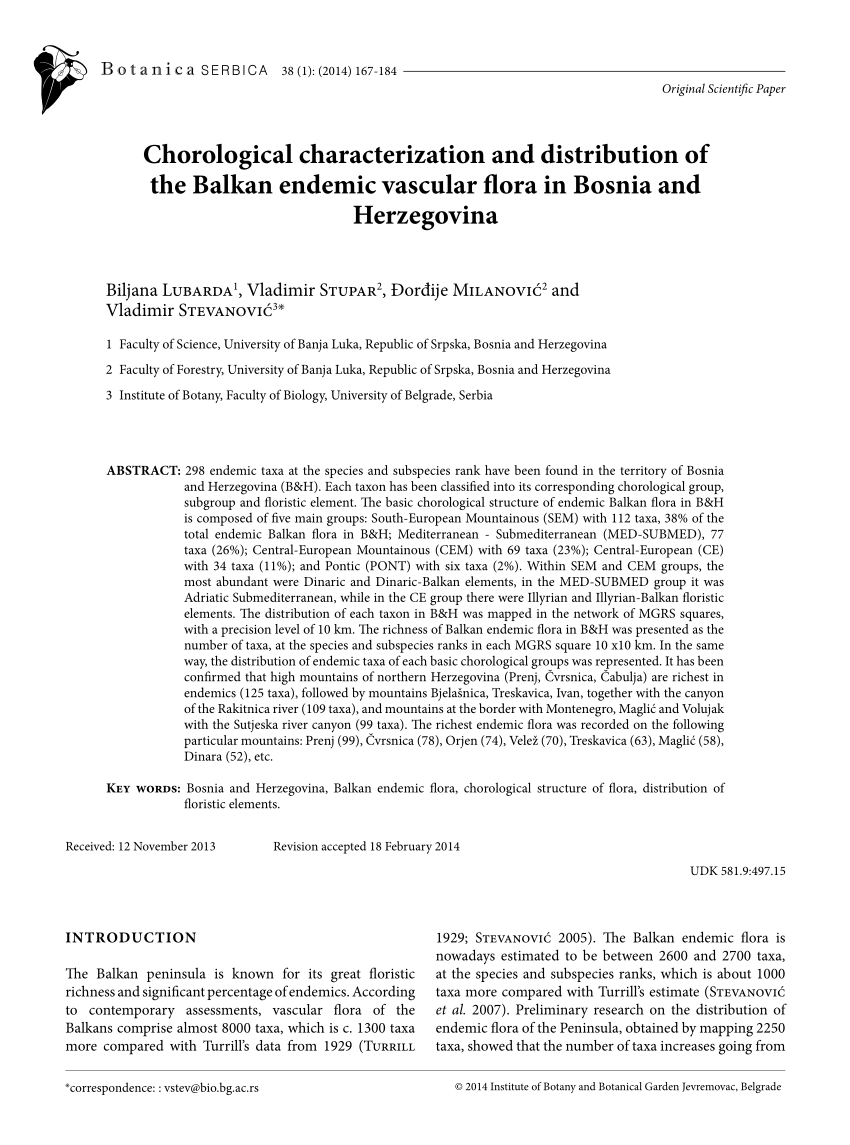 PDF Chorological Characterization And Distribution Of The Balkan